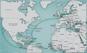 sea map of Europe, Africa and North America